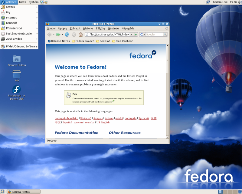 Distribuce Fedora s prostředím GNOME.